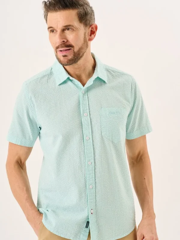 Quba & Co Aqua And White Striped Seersucker Short Sleeve Shirt - Durst Online