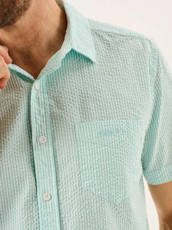 Quba & Co Aqua And White Striped Seersucker Short Sleeve Shirt - Durst Online