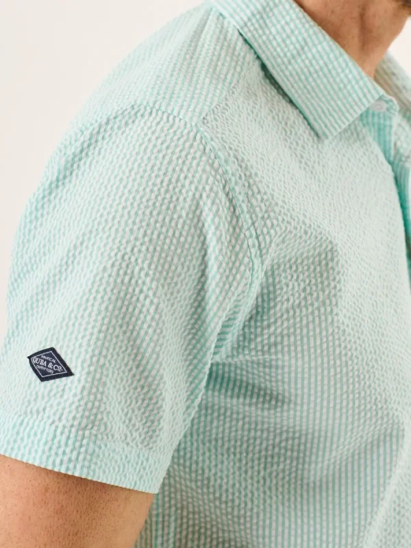 Quba & Co Aqua And White Striped Seersucker Short Sleeve Shirt - Durst Online