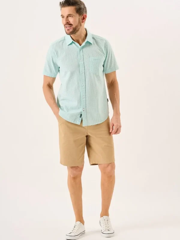 Quba & Co Aqua And White Striped Seersucker Short Sleeve Shirt - Durst Online