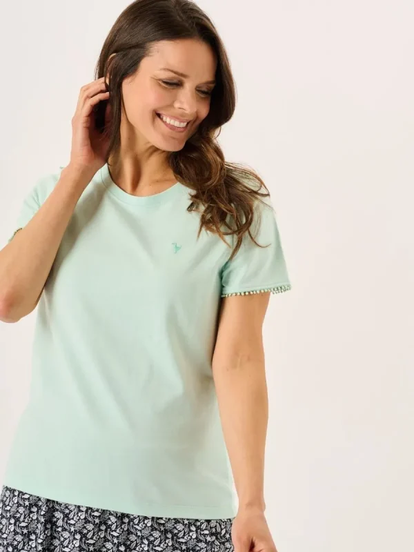 Quba & Co Aqua Short Sleeve Dobby Lace Trim T-Shirt - Nola Best