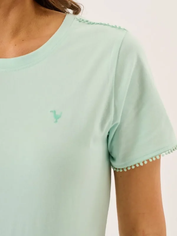 Quba & Co Aqua Short Sleeve Dobby Lace Trim T-Shirt - Nola Best