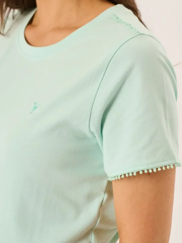 Quba & Co Aqua Short Sleeve Dobby Lace Trim T-Shirt - Nola Best
