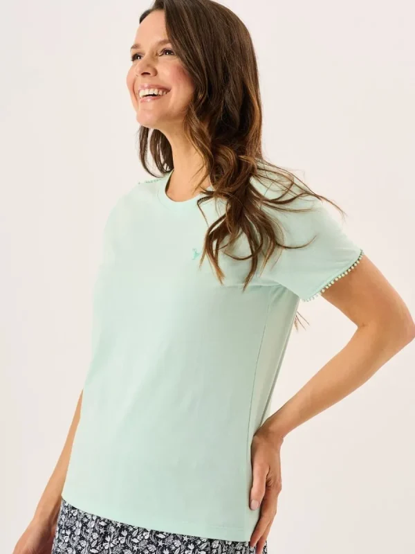 Quba & Co Aqua Short Sleeve Dobby Lace Trim T-Shirt - Nola Best