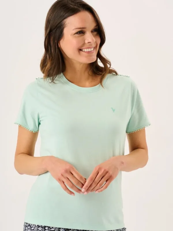 Quba & Co Aqua Short Sleeve Dobby Lace Trim T-Shirt - Nola Best