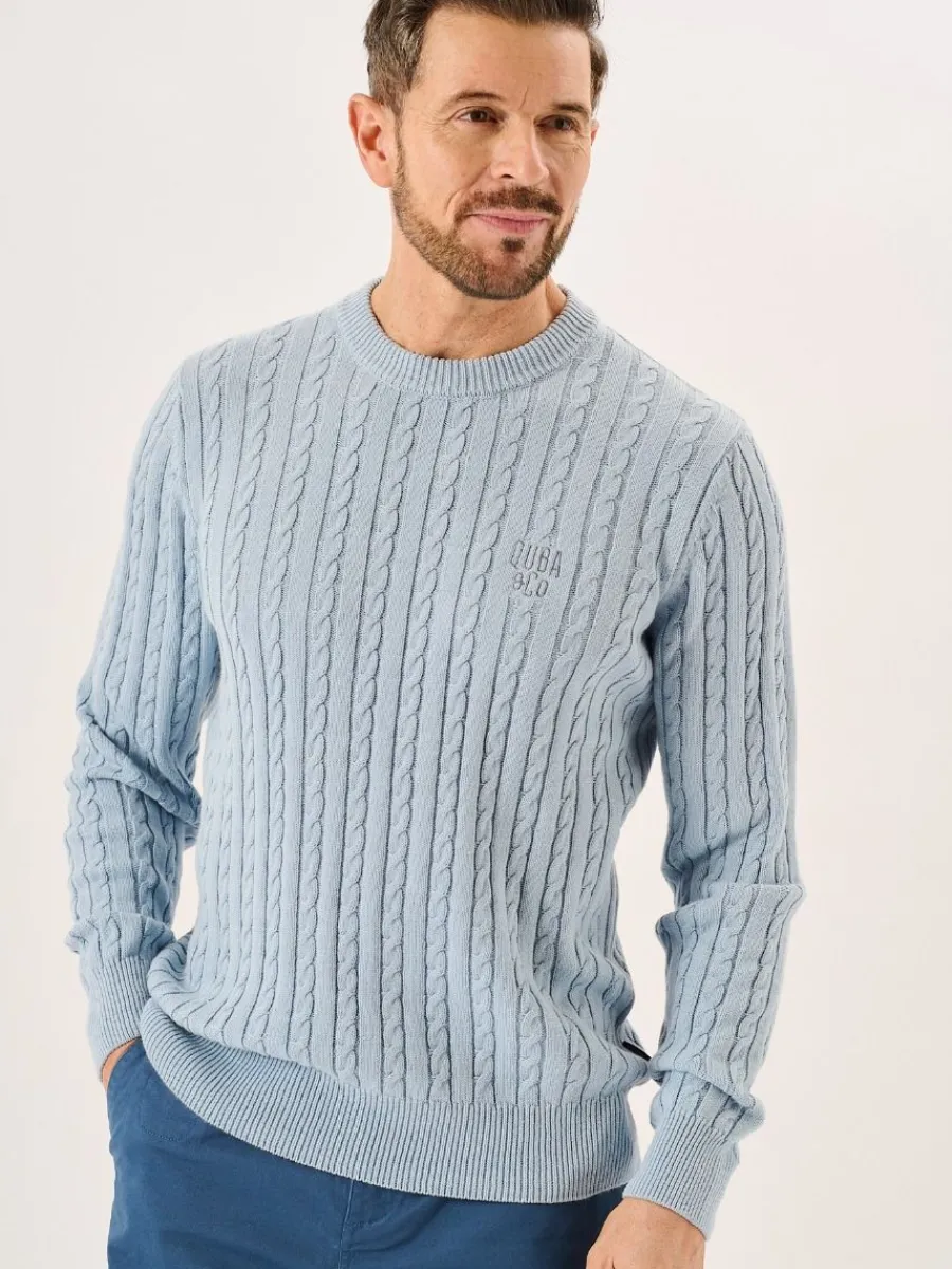 ash_blue_cable_knit_lifes_2.webp Quba & Co Ash Blue Cable Knit Lifestyle Jumper - Morston (XXL) New