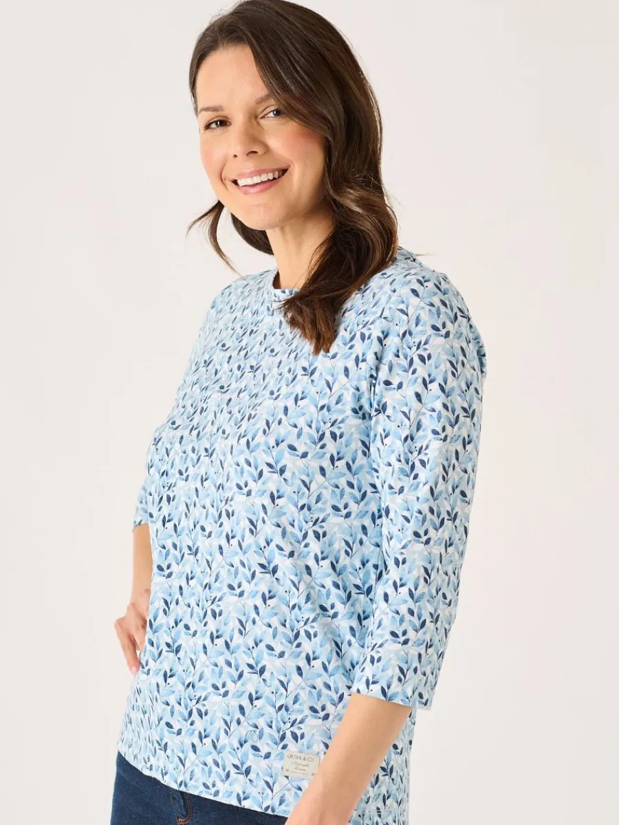 blue__sleeve_leaf_print_d_2.webp Quba & Co Blue 3/4 Sleeve Leaf Print Design T-Shirt - Wesson Best