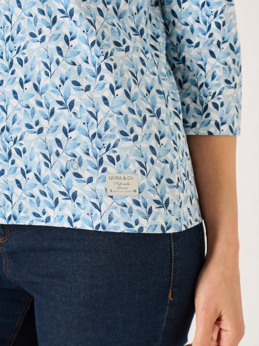 blue__sleeve_leaf_print_d_6.webp Quba & Co Blue 3/4 Sleeve Leaf Print Design T-Shirt - Wesson Best