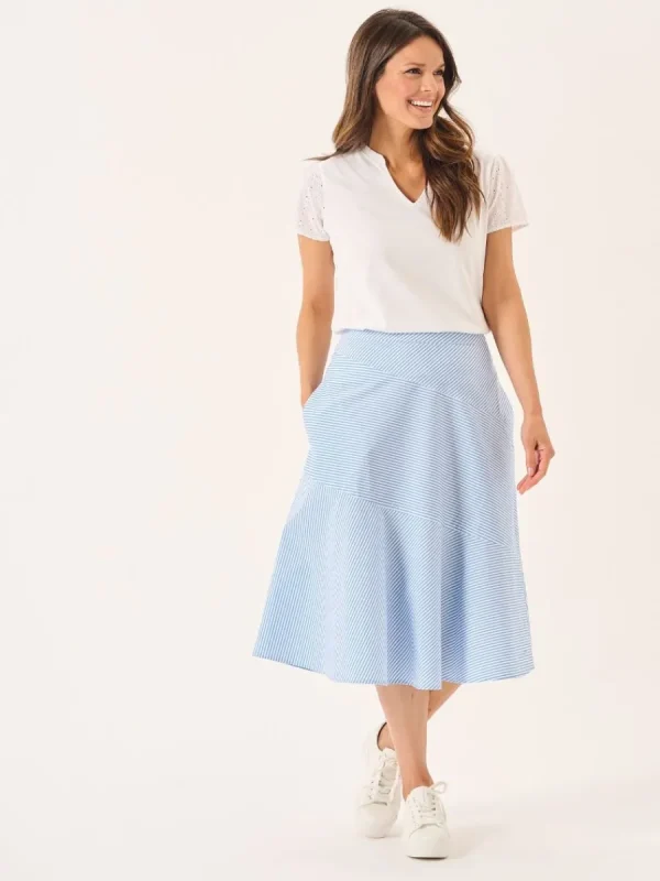 Quba & Co Blue & White Striped Panelled Midi Skirt - Avaline Sale