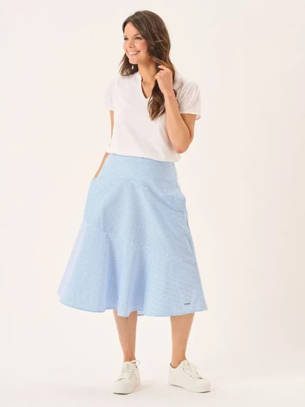 Quba & Co Blue & White Striped Panelled Midi Skirt - Avaline Sale