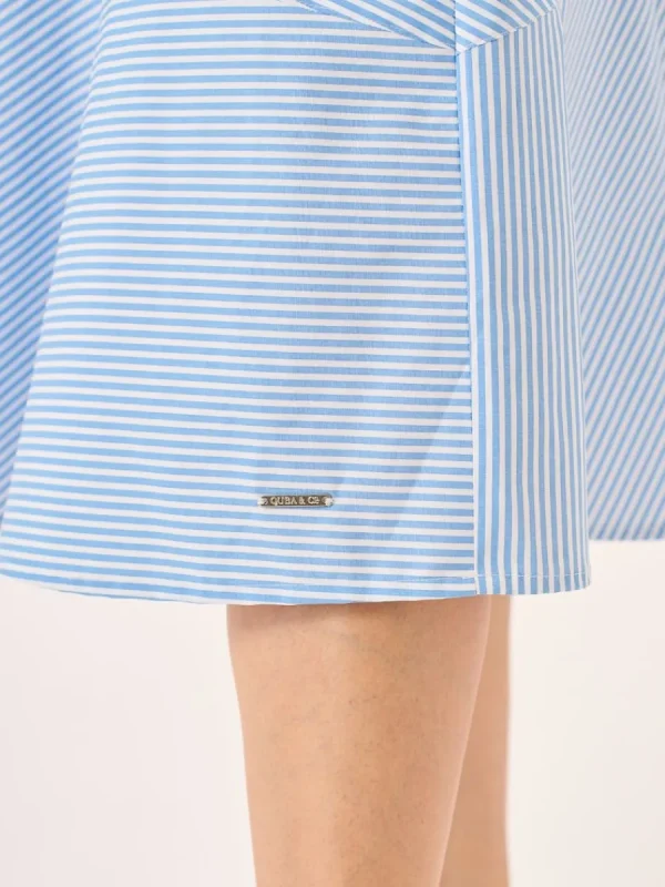 Quba & Co Blue & White Striped Panelled Midi Skirt - Avaline Sale