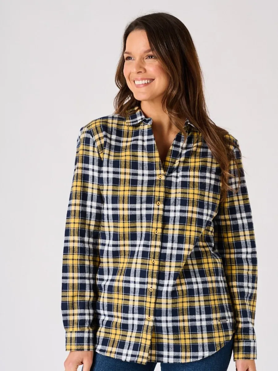 blue_and_ochre_long_sleev_0.webp Quba & Co Blue and Ochre Long Sleeved Checked Shirt - Ladies - Jalas Best