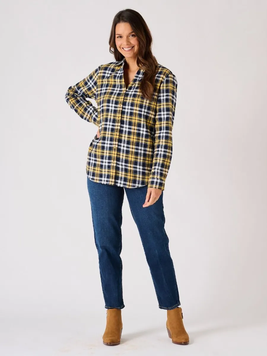 blue_and_ochre_long_sleev_1.webp Quba & Co Blue and Ochre Long Sleeved Checked Shirt - Ladies - Jalas Best