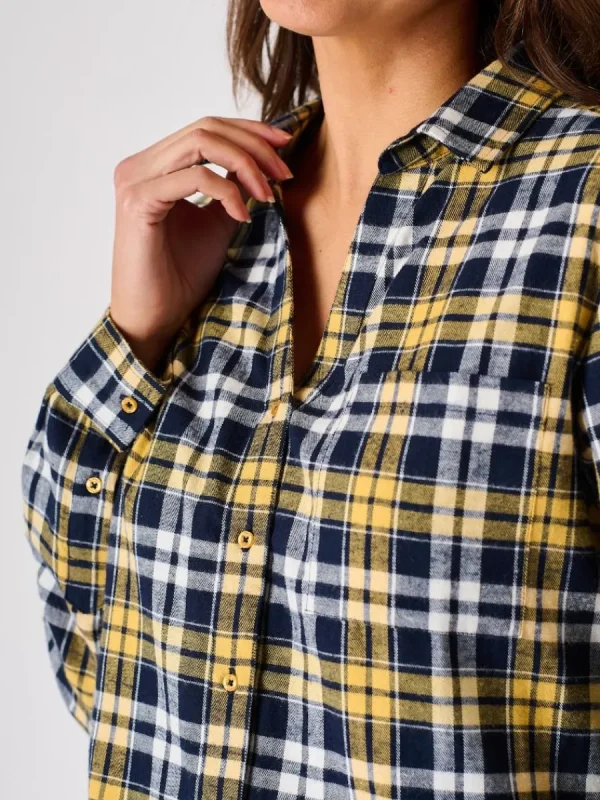 Quba & Co Blue and Ochre Long Sleeved Checked Shirt - Ladies - Jalas Best