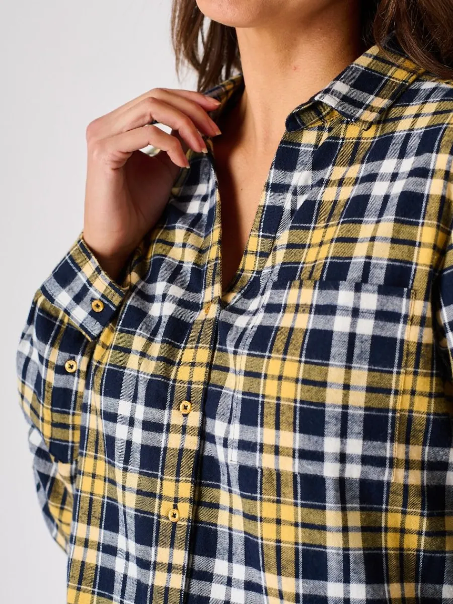 blue_and_ochre_long_sleev_2.webp Quba & Co Blue and Ochre Long Sleeved Checked Shirt - Ladies - Jalas Best