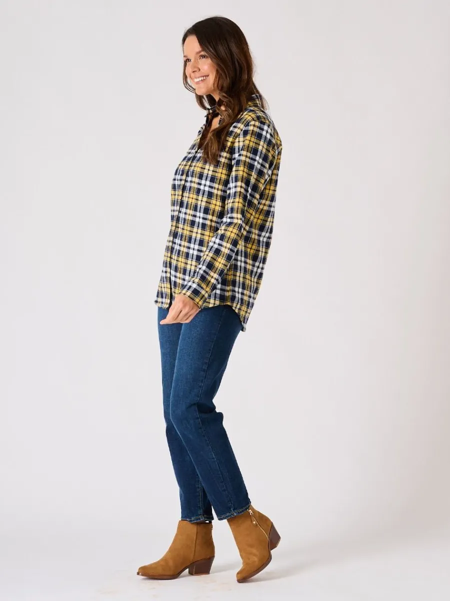 blue_and_ochre_long_sleev_3.webp Quba & Co Blue and Ochre Long Sleeved Checked Shirt - Ladies - Jalas Best