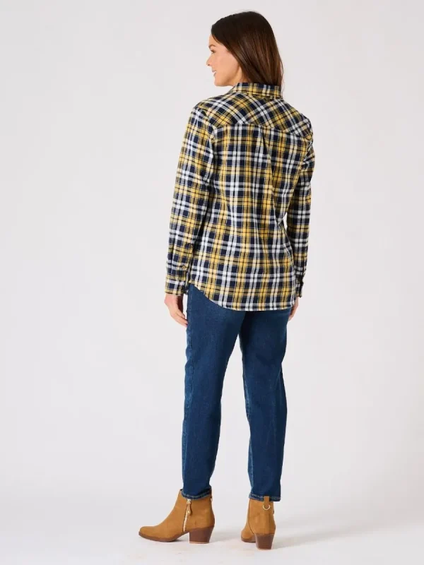 Quba & Co Blue and Ochre Long Sleeved Checked Shirt - Ladies - Jalas Best