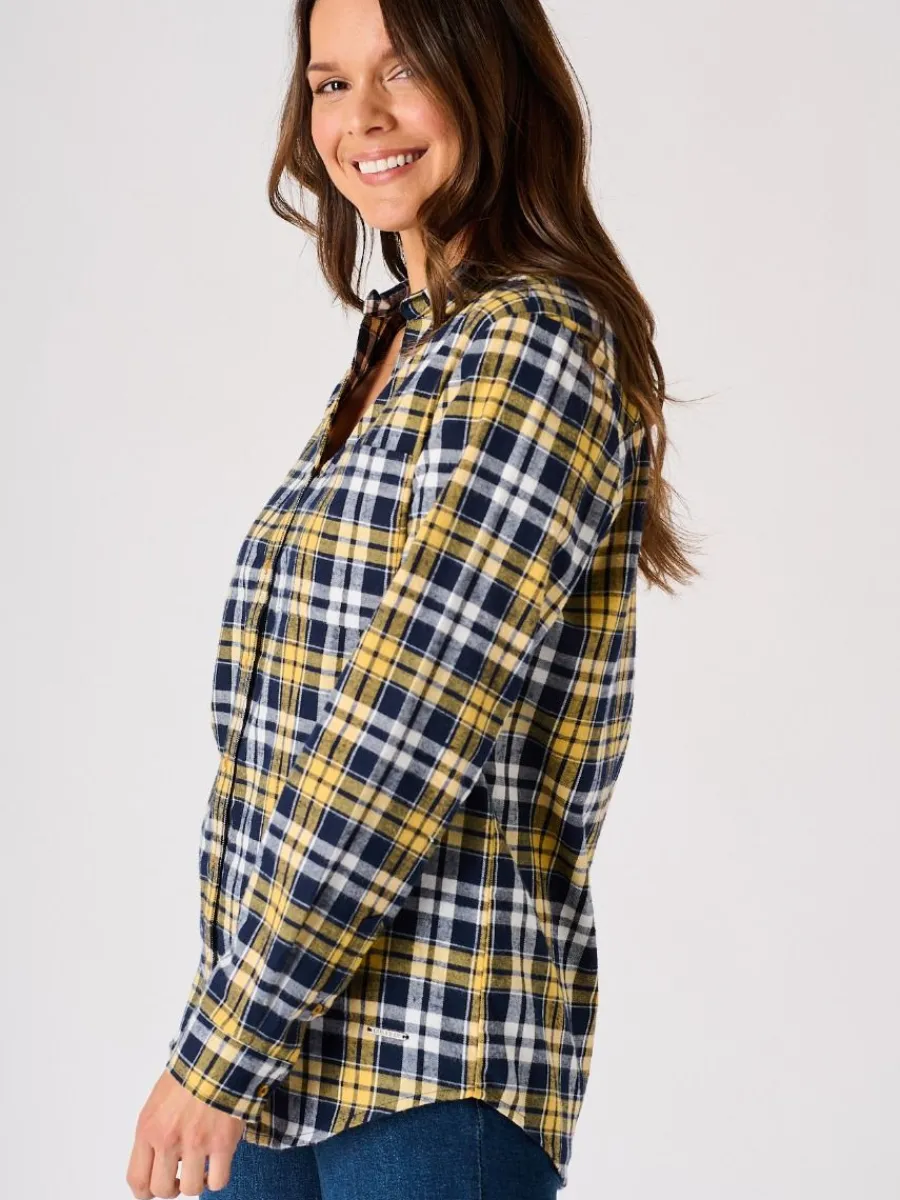 blue_and_ochre_long_sleev_5.webp Quba & Co Blue and Ochre Long Sleeved Checked Shirt - Ladies - Jalas Best