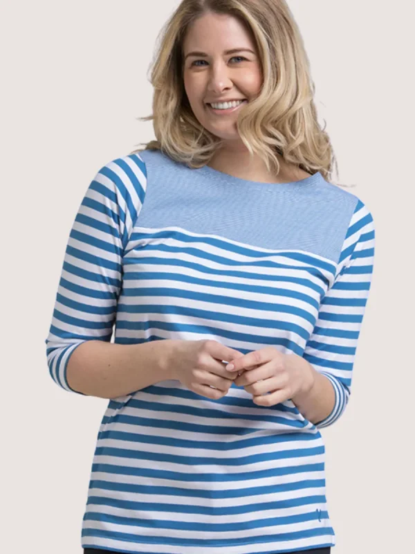 Quba & Co Blue And White 3/4 Sleeve Yarn Dyed T-Shirt - Marni Fashion