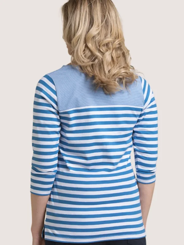Quba & Co Blue And White 3/4 Sleeve Yarn Dyed T-Shirt - Marni Fashion