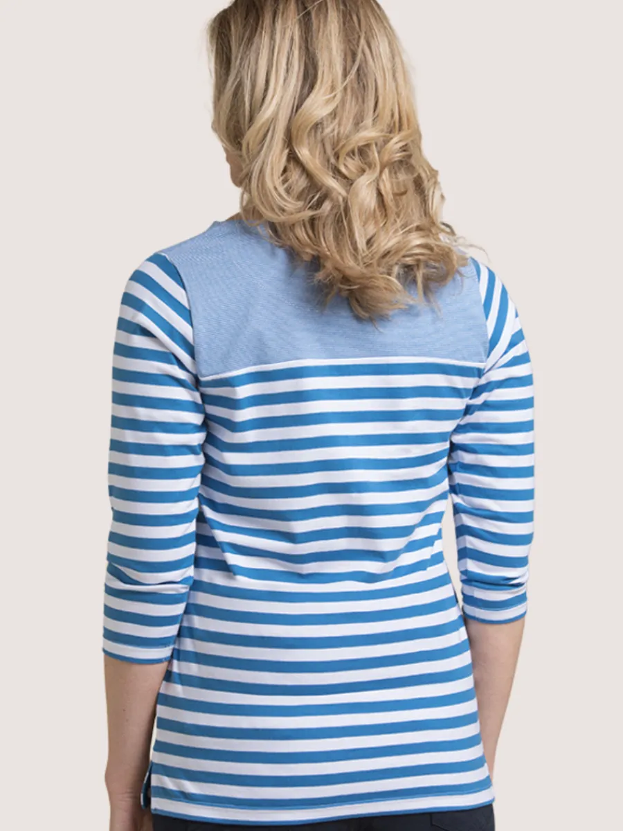 blue_and_white__sleeve_ya_1.webp Quba & Co Blue And White 3/4 Sleeve Yarn Dyed T-Shirt - Marni Fashion