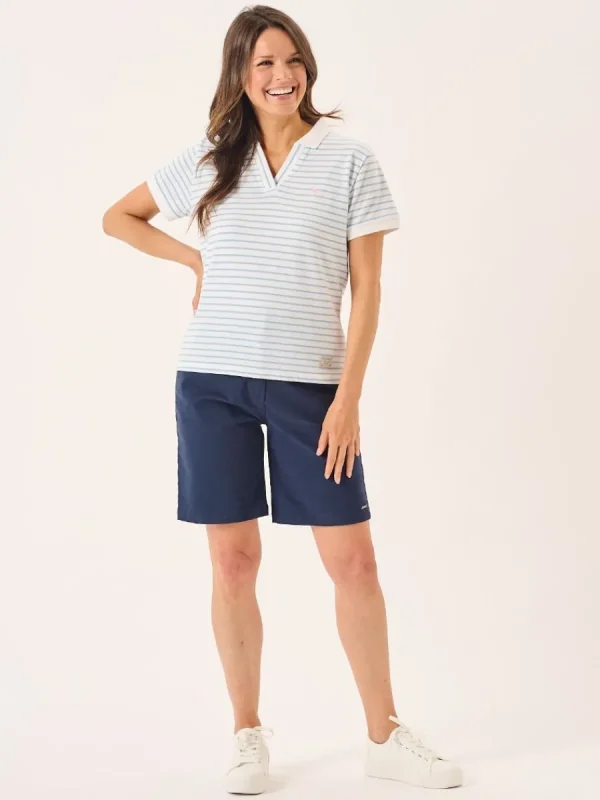 Quba & Co Blue And White Striped Ladies Polo Shirt - Petras Outlet