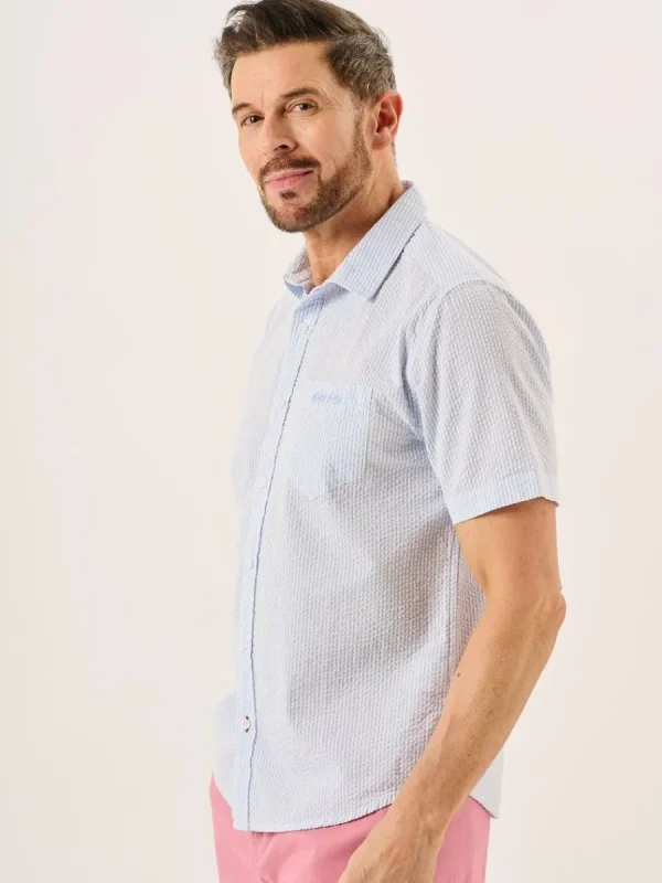 Quba & Co Blue And White Striped Seersucker Short Sleeve Shirt - Durst Best