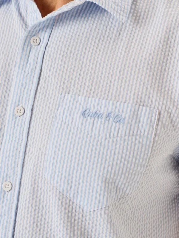 Quba & Co Blue And White Striped Seersucker Short Sleeve Shirt - Durst Best