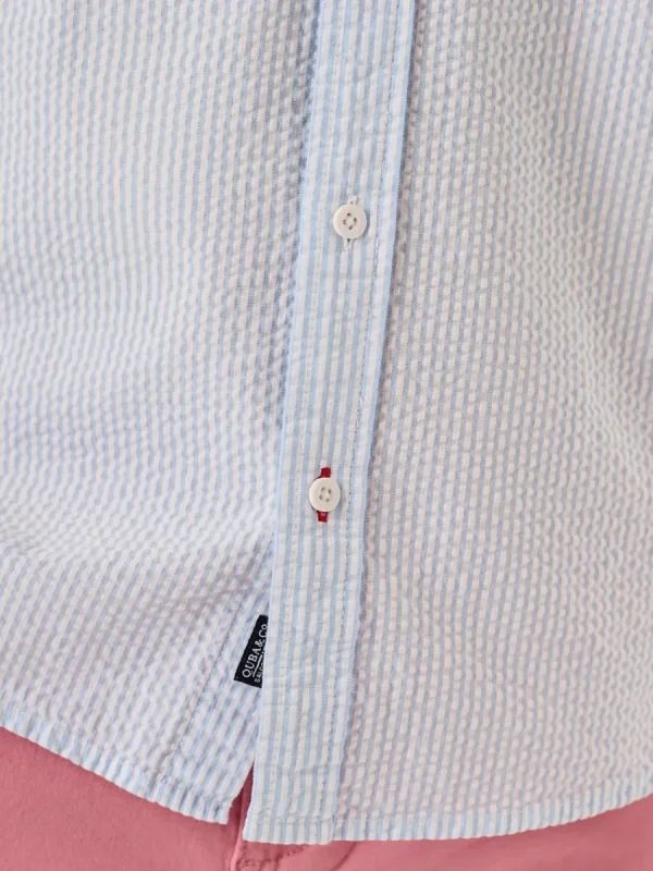 Quba & Co Blue And White Striped Seersucker Short Sleeve Shirt - Durst Best