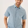 Quba & Co Blue Geometric Print Short Sleeve Oxford Shirt - Tilbury Outlet