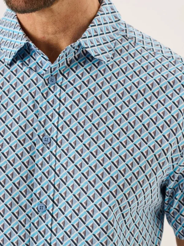 Quba & Co Blue Geometric Print Short Sleeve Oxford Shirt - Tilbury Outlet