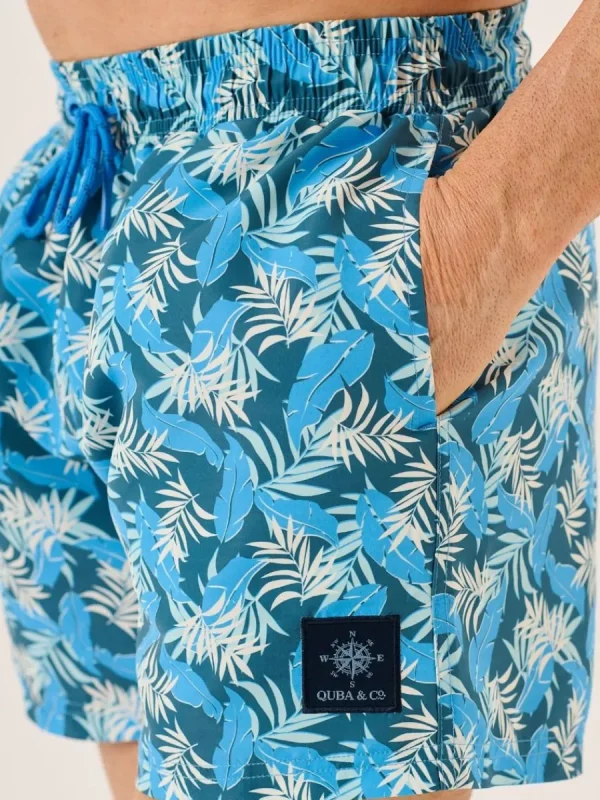 Quba & Co Blue Leaf Print Swim Shorts - Seagor Sale