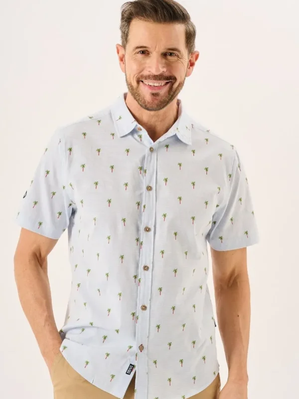 Quba & Co Blue Palm Tree Print Short Sleeve Shirt - Palermo Sale