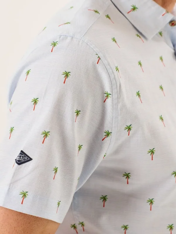 Quba & Co Blue Palm Tree Print Short Sleeve Shirt - Palermo Sale