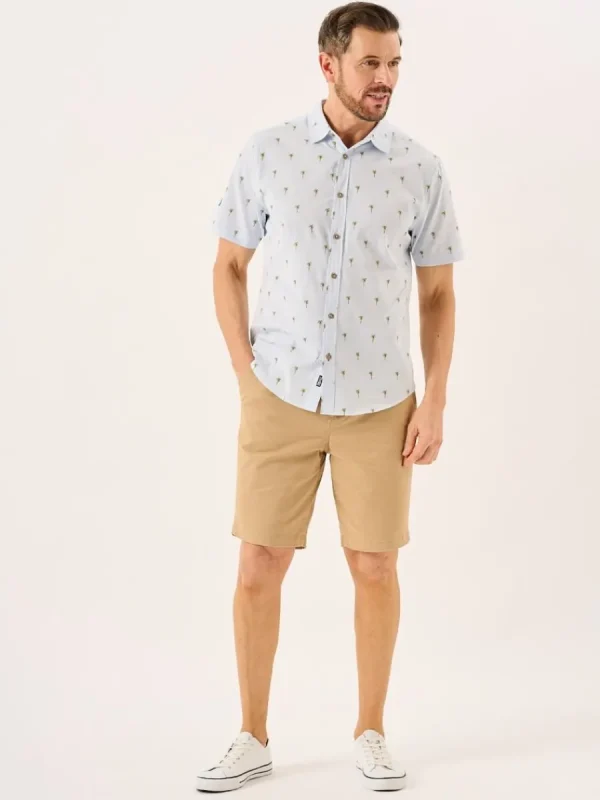 Quba & Co Blue Palm Tree Print Short Sleeve Shirt - Palermo Sale
