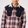 Quba & Co Borg Lined Shacket Navy Red and White Lifestyle - Struthers Discount