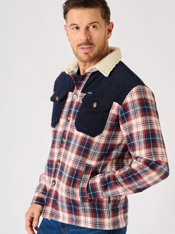 Quba & Co Borg Lined Shacket Navy Red and White Lifestyle - Struthers Discount
