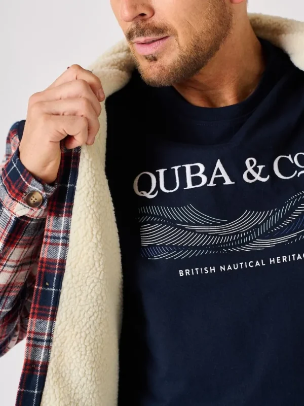 Quba & Co Borg Lined Shacket Navy Red and White Lifestyle - Struthers Discount