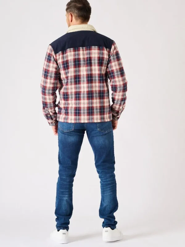 Quba & Co Borg Lined Shacket Navy Red and White Lifestyle - Struthers Discount