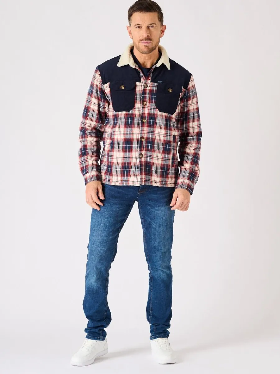 borg_lined_shacket_navy_r_6.webp Quba & Co Borg Lined Shacket Navy Red and White Lifestyle - Struthers Discount
