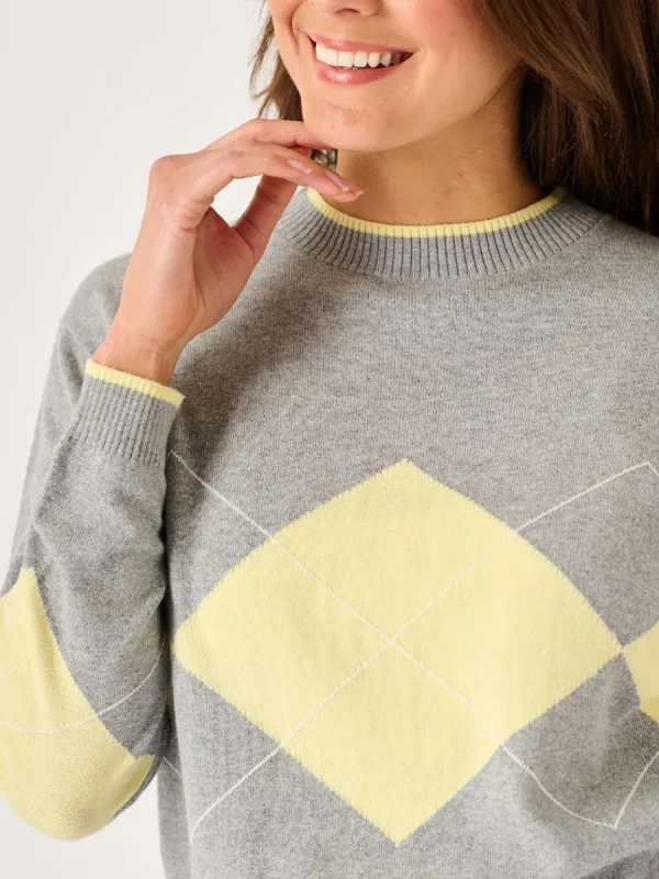 Quba & Co Caldew Argyle Grey and Yellow Jumper Sale