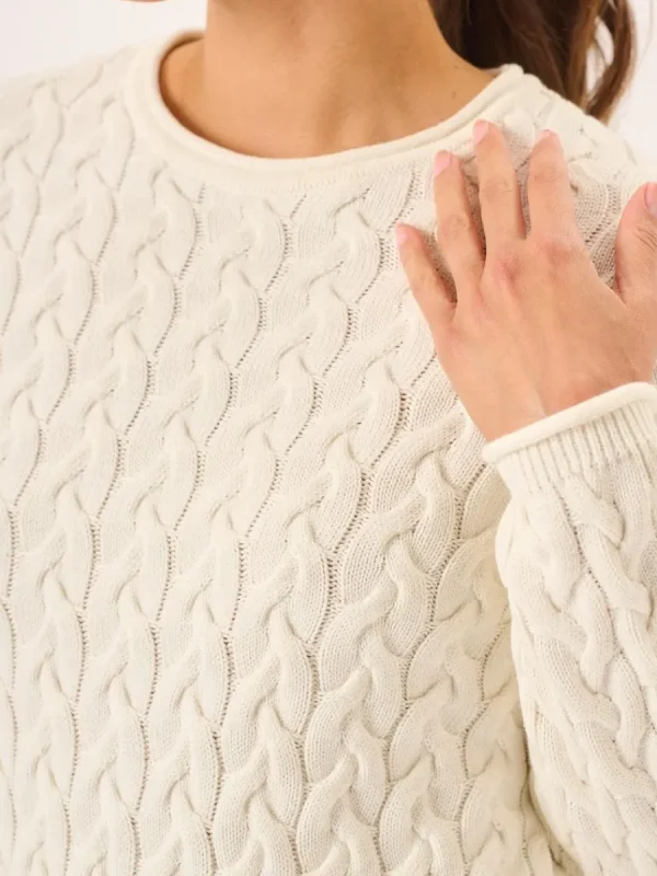 Quba & Co Clare Foam White Cotton Cable Knitted Jumper Sale