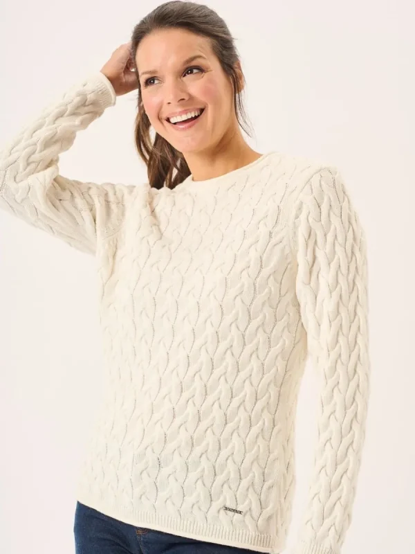 Quba & Co Clare Foam White Cotton Cable Knitted Jumper Sale