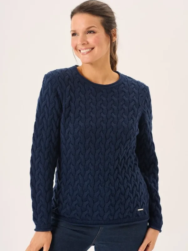 Quba & Co Clare Navy Cotton Cable Knitted Jumper New