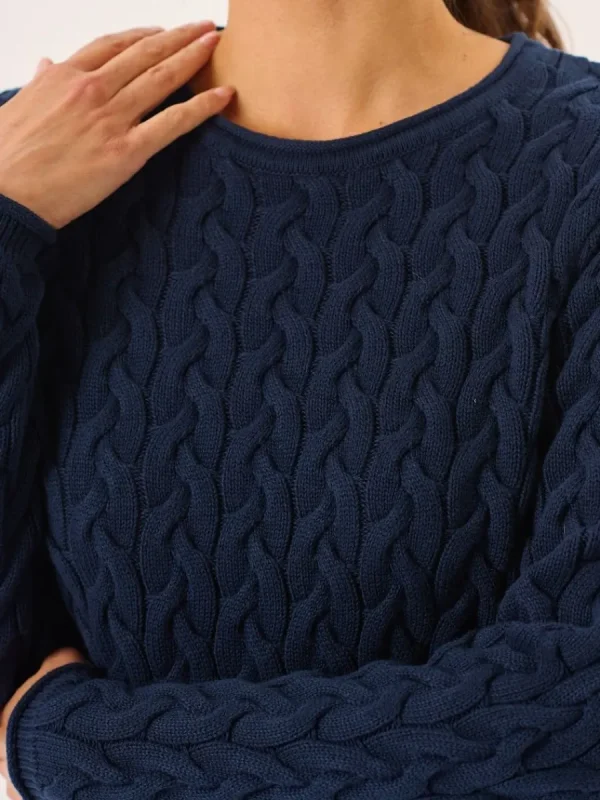 Quba & Co Clare Navy Cotton Cable Knitted Jumper New