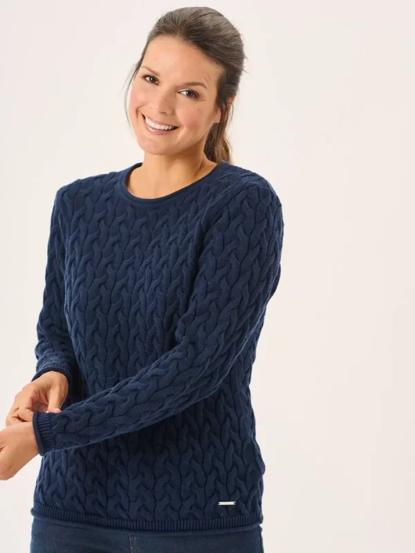 Quba & Co Clare Navy Cotton Cable Knitted Jumper New