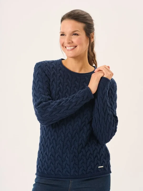 Quba & Co Clare Navy Cotton Cable Knitted Jumper New