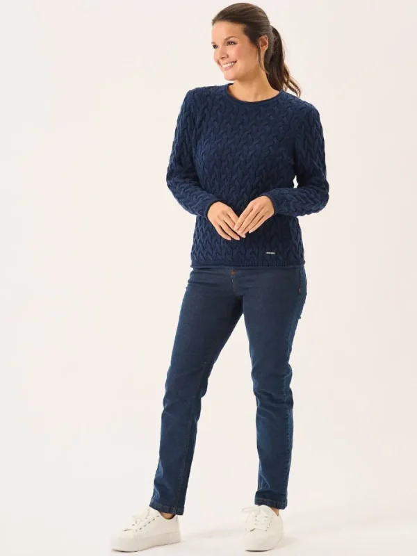 Quba & Co Clare Navy Cotton Cable Knitted Jumper New