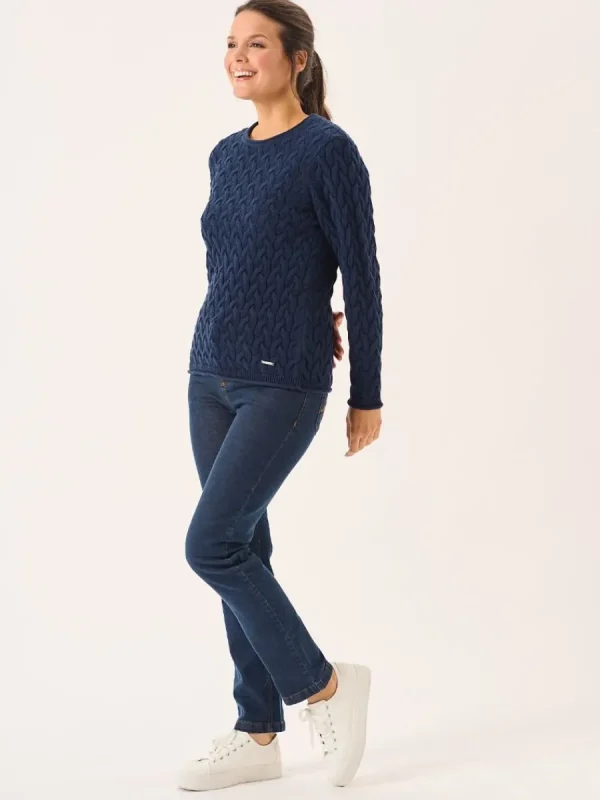 Quba & Co Clare Navy Cotton Cable Knitted Jumper New