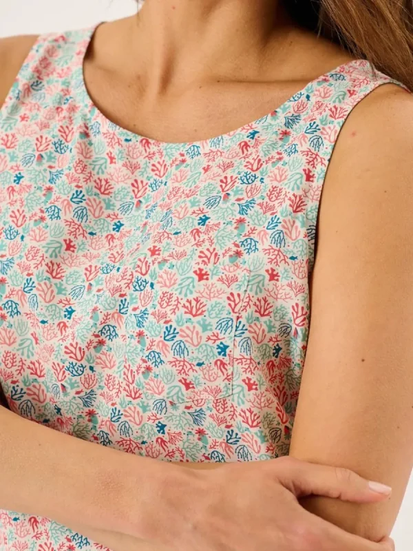 Quba & Co Coral And Teal Nautical Print Sleeveless Vest Top - Elsie Fashion